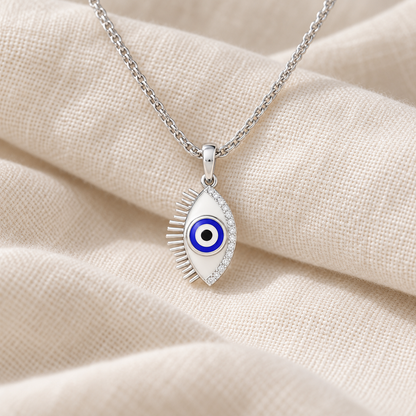 Blue Eye Silver Pendant - White Gold - Aesthetic