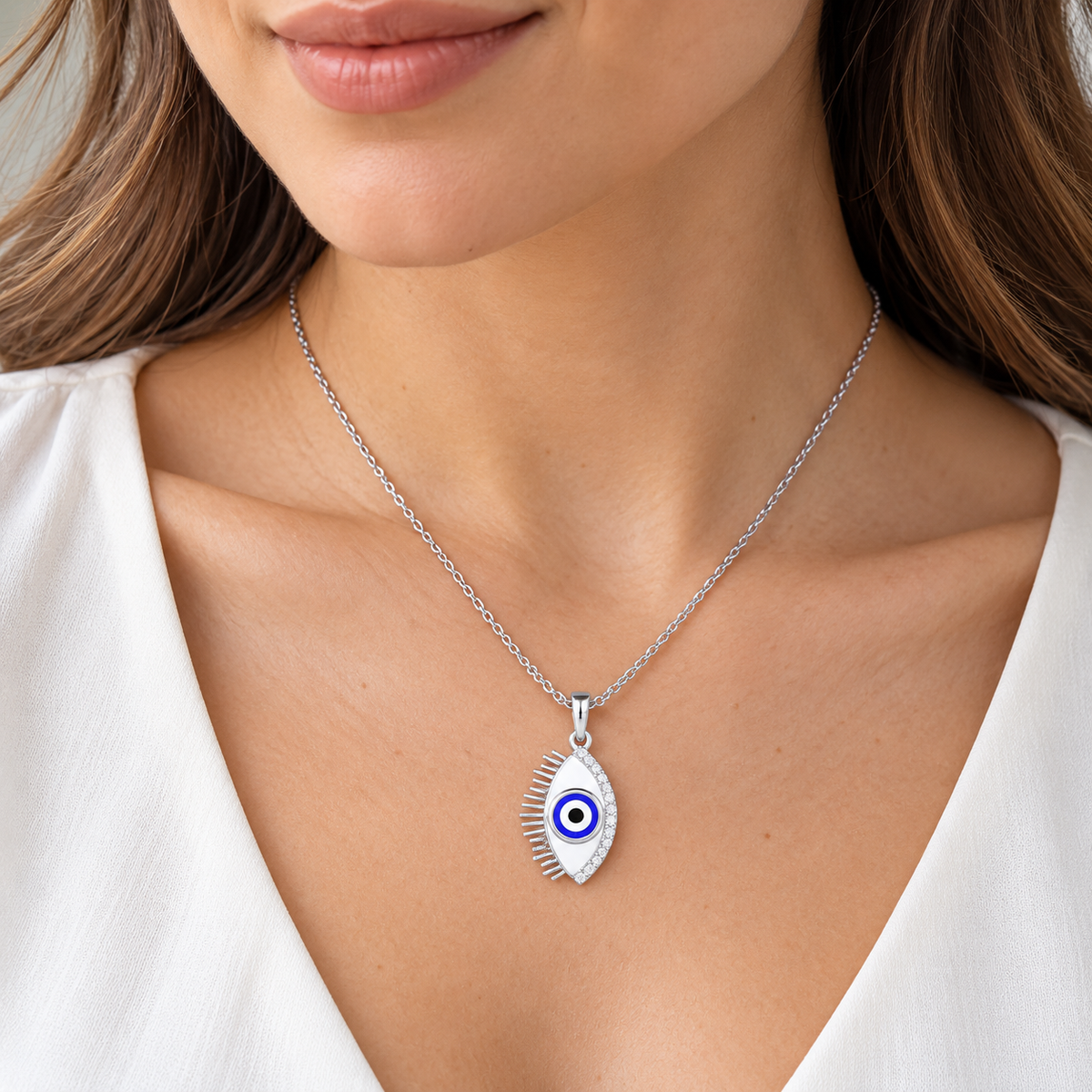 Blue Eye Silver Pendant - White Gold - Model