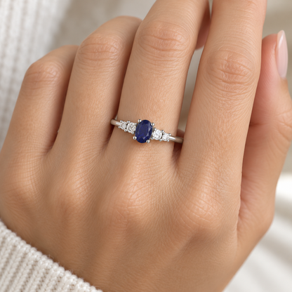 Blue Shimmer Silver Ring - Model Worn