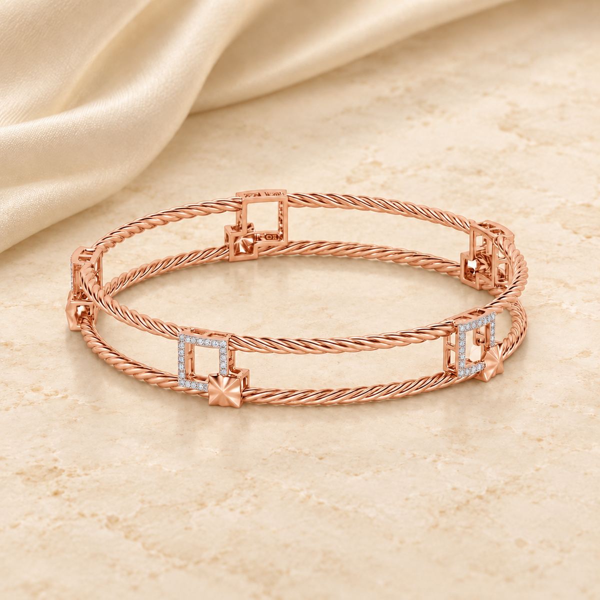 Box On Box Silver Bangles - Rose Gold - Aesthetic