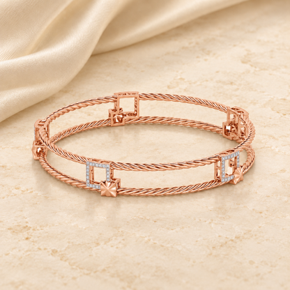 Box On Box Silver Bangles - Rose Gold - Aesthetic