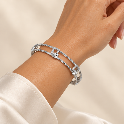 Box On Box Silver Bangles - White Gold - Model