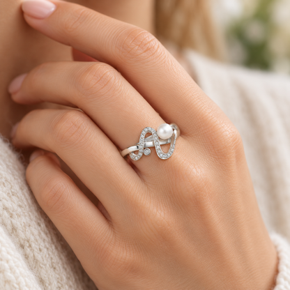 Brim Silver Pearl Ring worn on hand