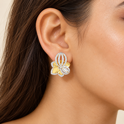 bubble bloom silver earrings - Yellow Gold - Model