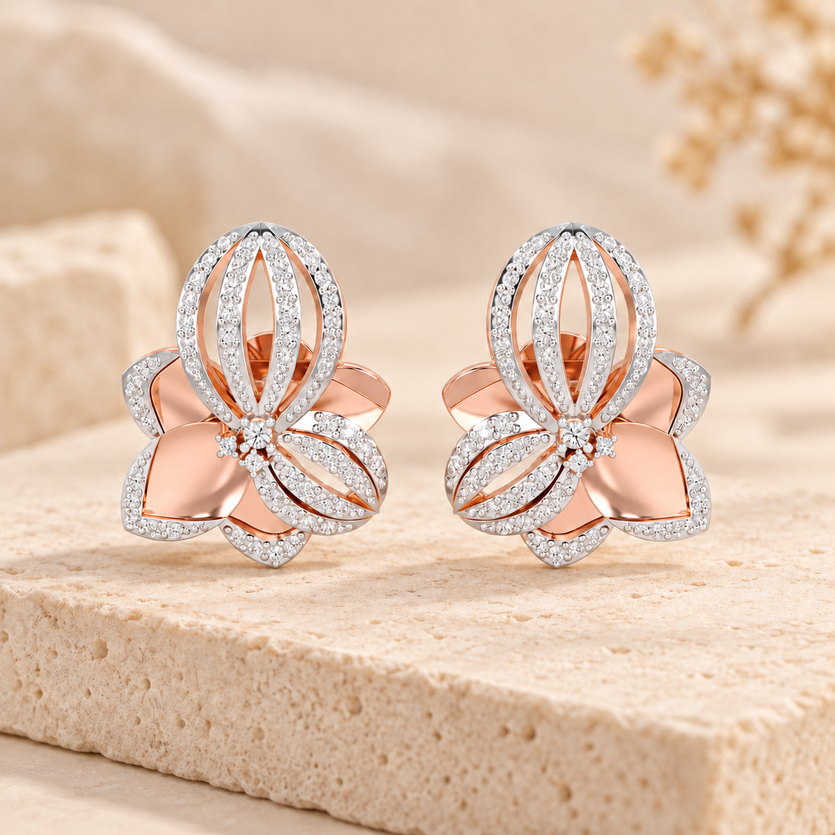 Bubble Bloom Silver Earrings - Rose Gold - Aesthetic