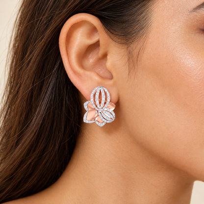Bubble Bloom Silver Earrings - Rose Gold - Model