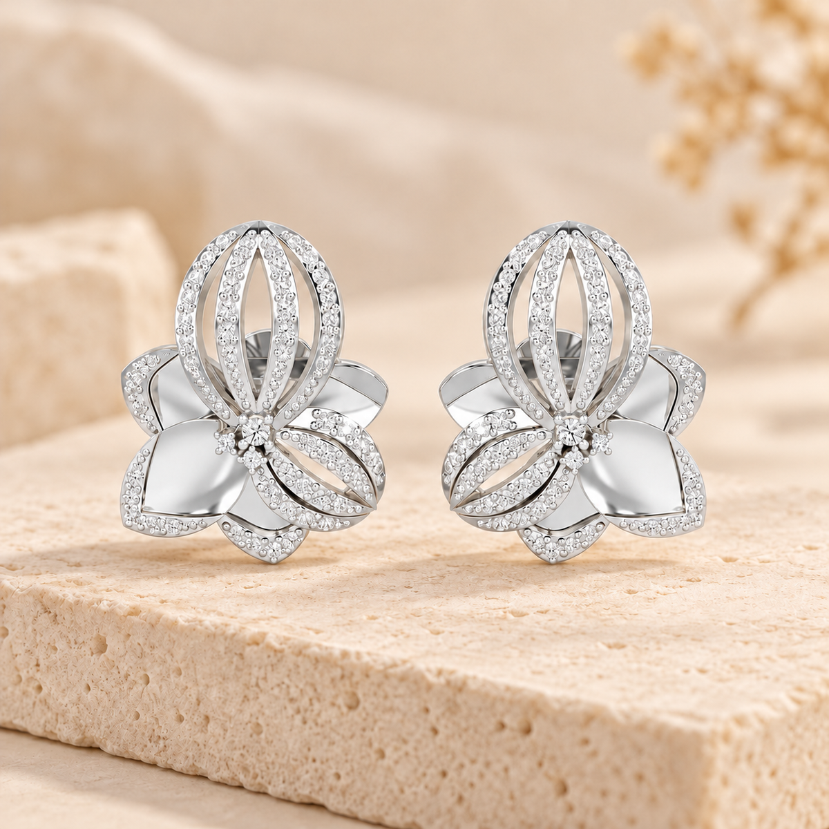 Bubble Bloom Silver Earrings - White Gold - Aesthetic