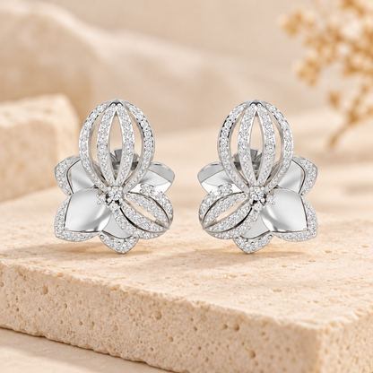 Bubble Bloom Silver Earrings - White Gold - Aesthetic