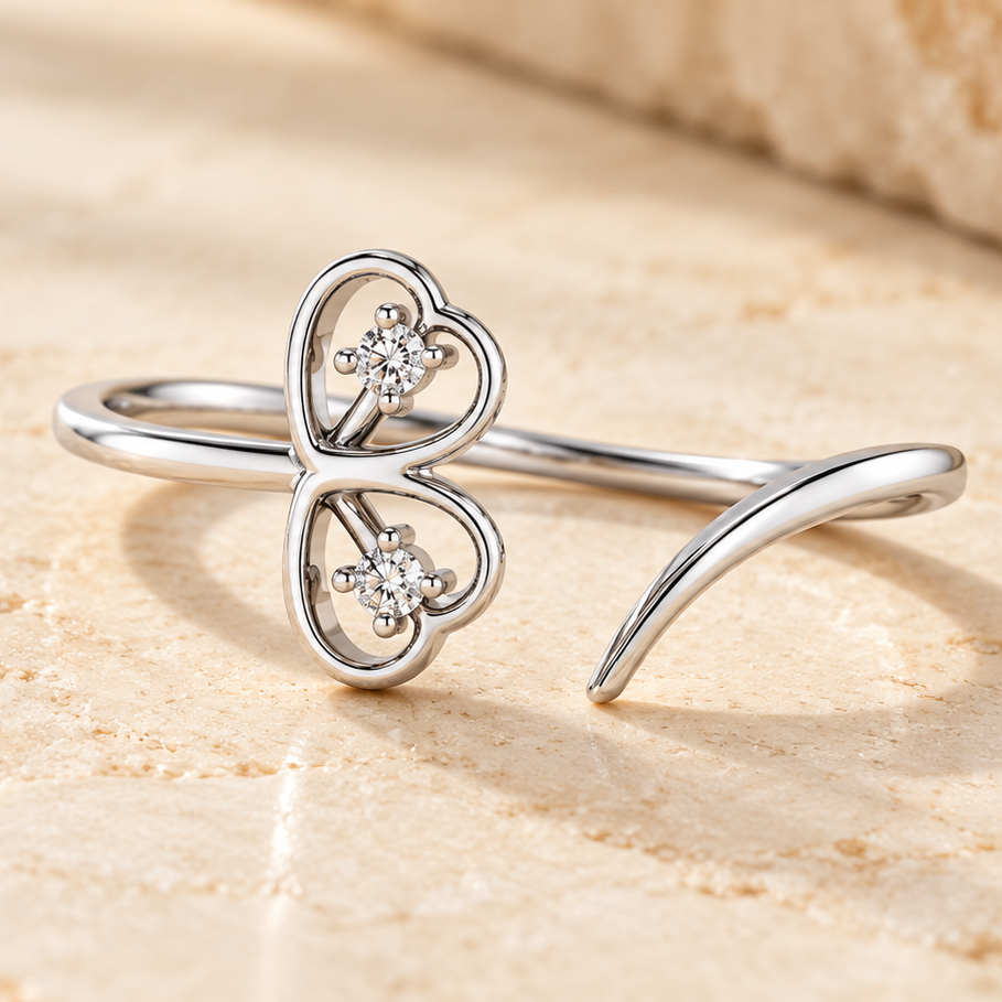 By-Heart Silver Ring, square aesthetic view on ivory stone