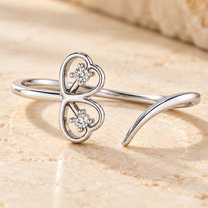 By-Heart Silver Ring, square aesthetic view on ivory stone