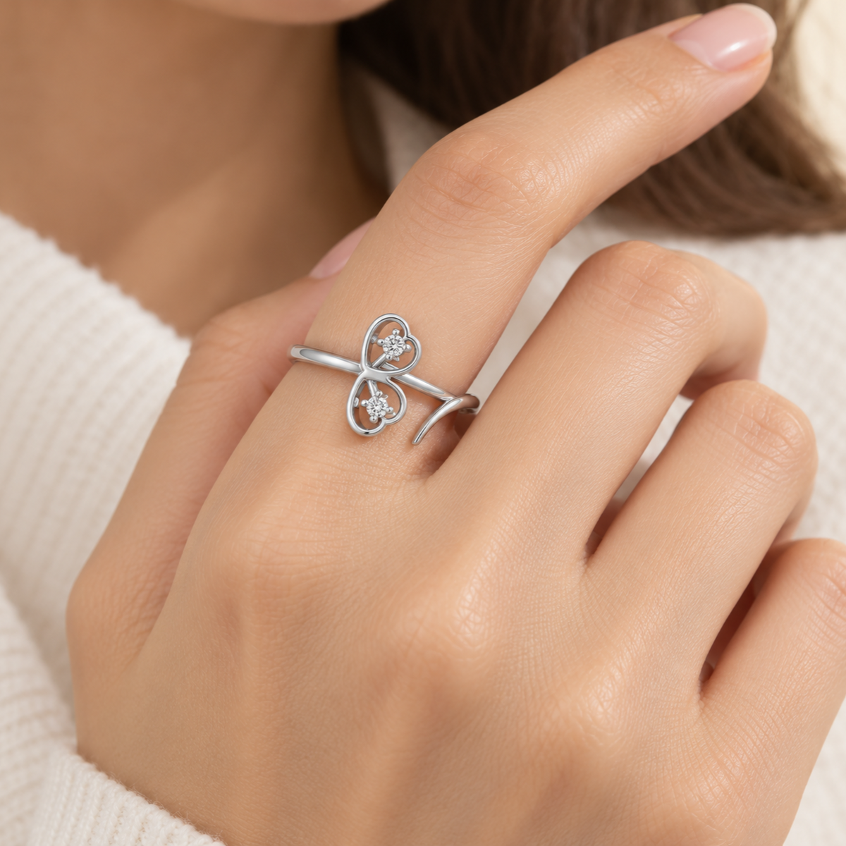 By-Heart Silver Ring, square model-worn view