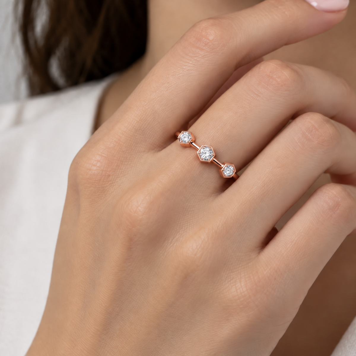 Captivating Charm Silver Ring rose gold model worn