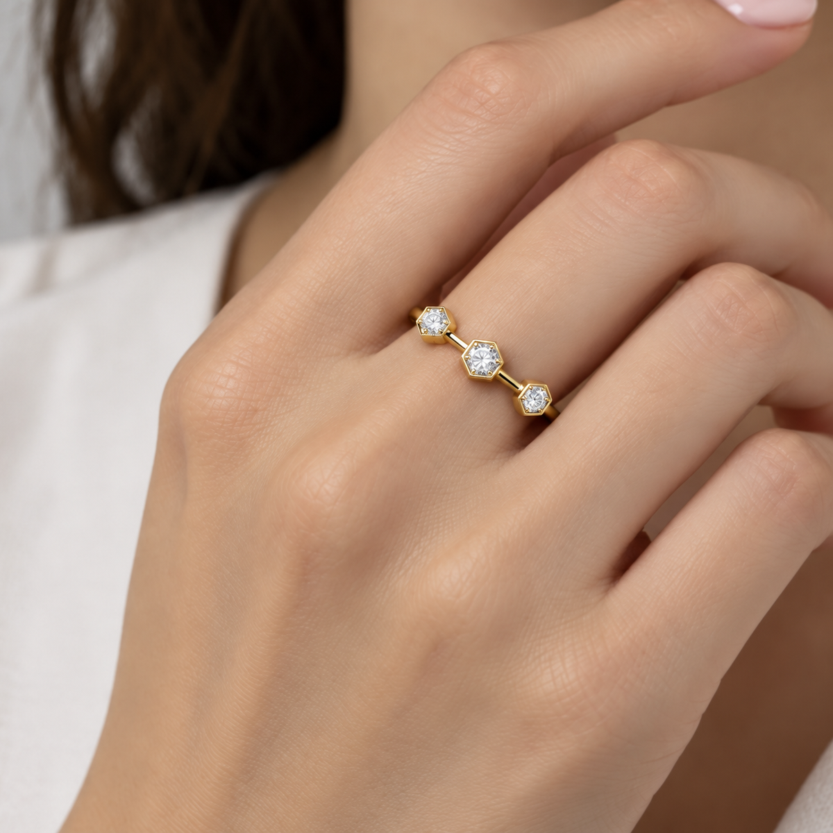 Captivating Charm Silver Ring yellow gold model worn