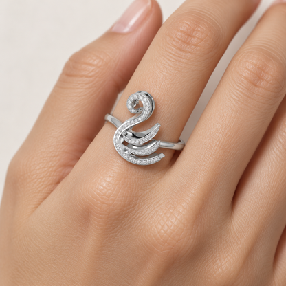 Celestial Swan Silver Ring worn on a hand, square model image