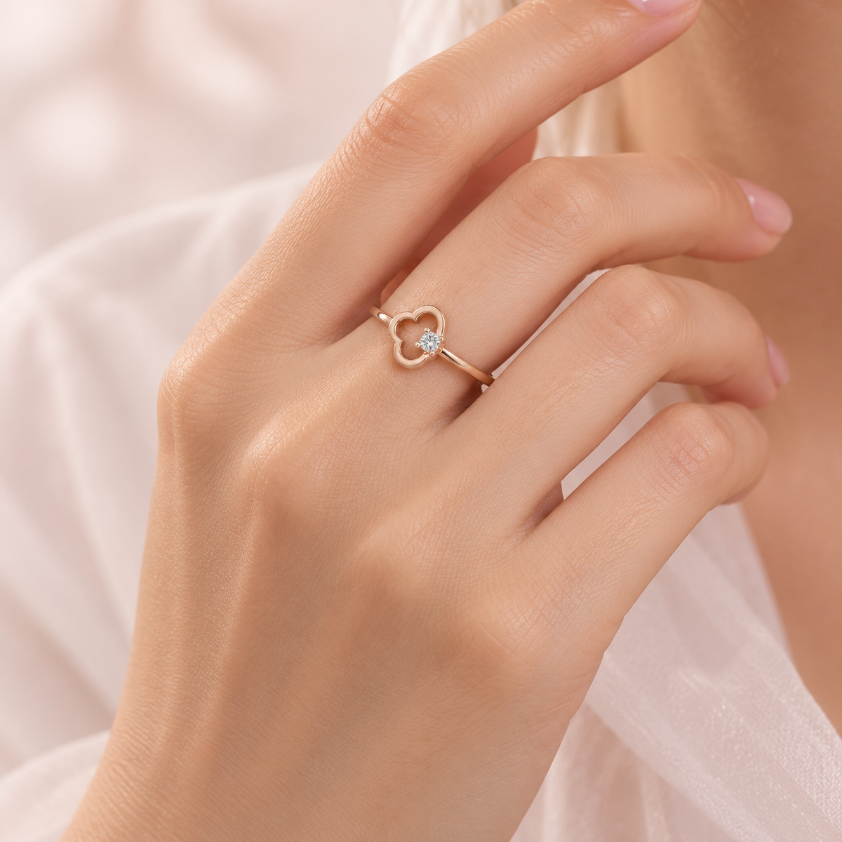 Clouding Silver Ring, rose gold finish, square model image
