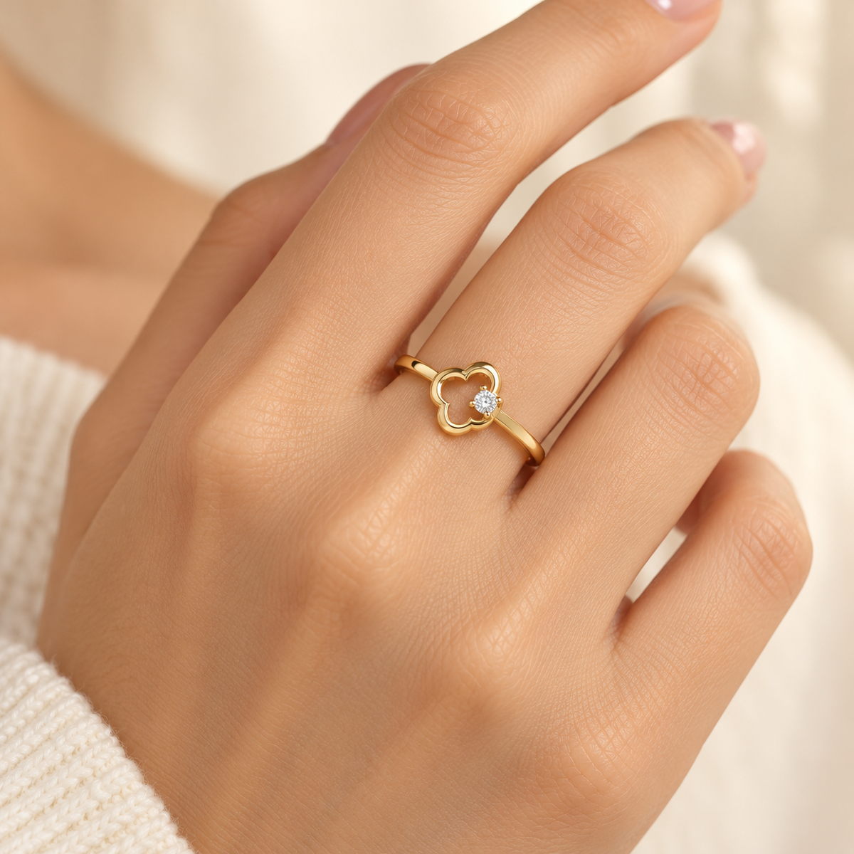 Clouding Silver Ring, yellow gold finish, square model image