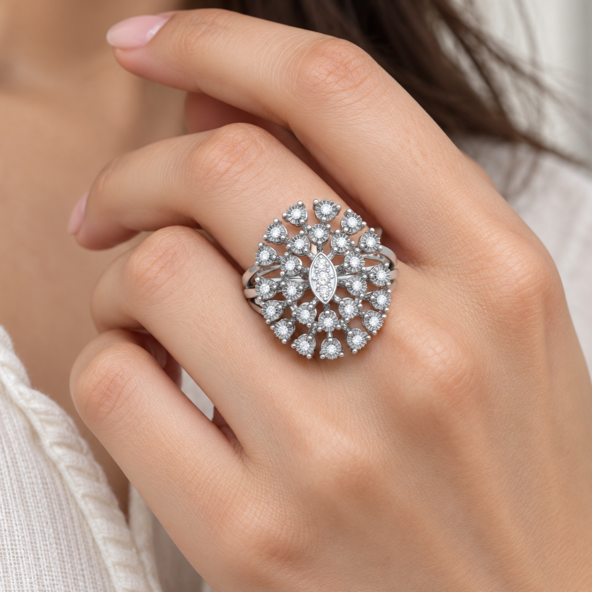 Colossal Shine Silver Ring, square model-worn view