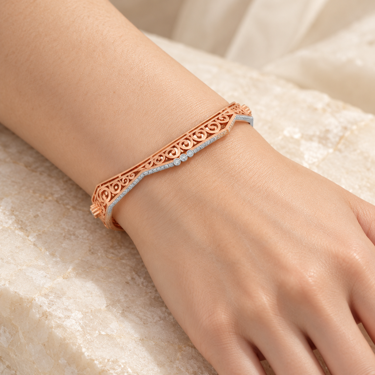 Constellation Silver Bangles - Rose Gold - Model
