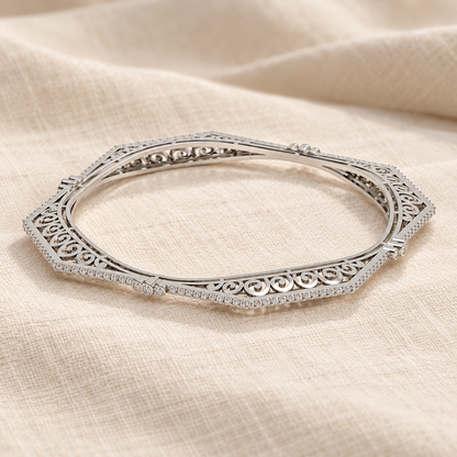 Constellation Silver Bangles - White Gold - Aesthetic