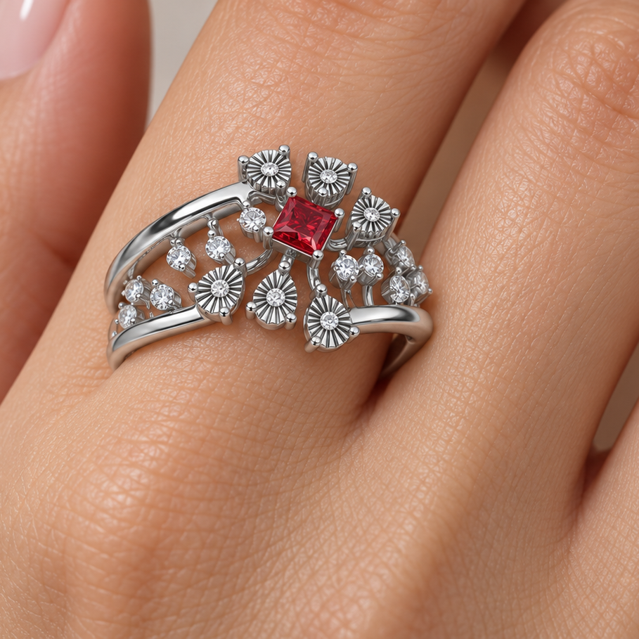Coupe Shine Silver Ring, square model-worn view