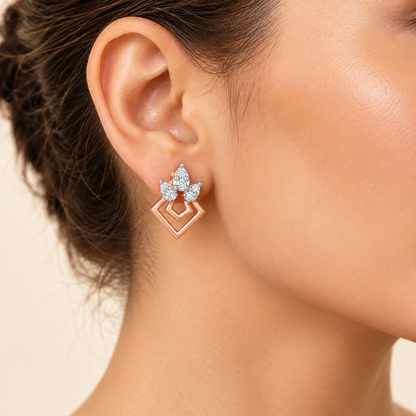 Crescent Shine Silver Earrings - Rose Gold - Model
