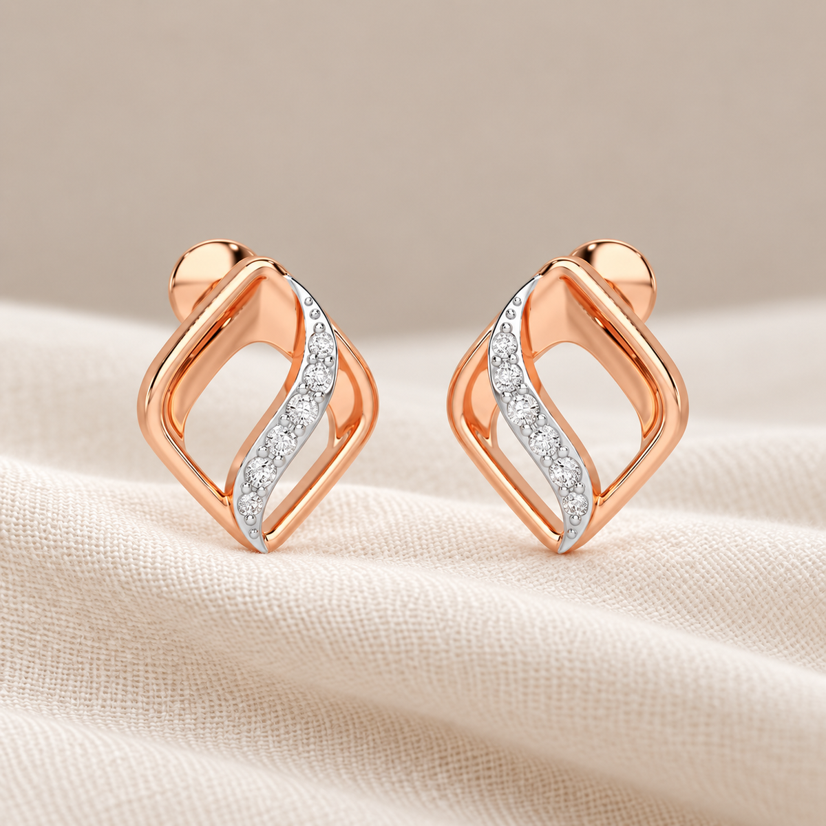 Crescent Spark Silver Earrings - Rose Gold - Aesthetic