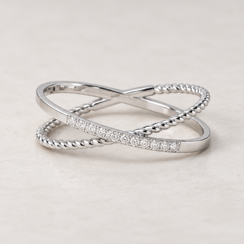 Cross Connection Silver Ring, square aesthetic view