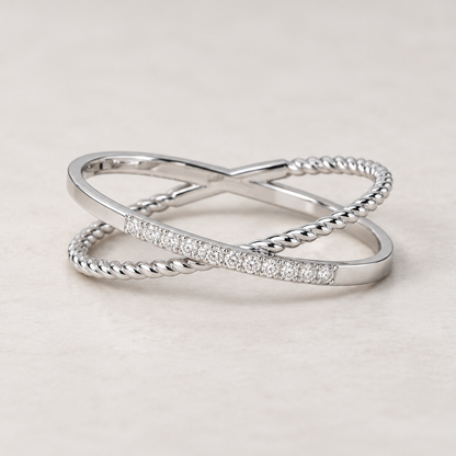 Cross Connection Silver Ring, square aesthetic view