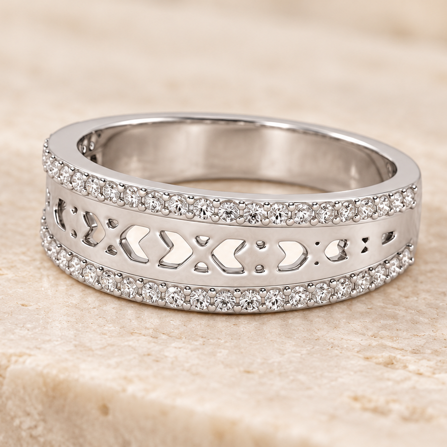 Cross Glam Silver Band Ring, square aesthetic view
