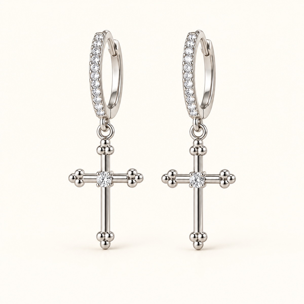 Cross of Serenity Earrings - White Gold - Product front view