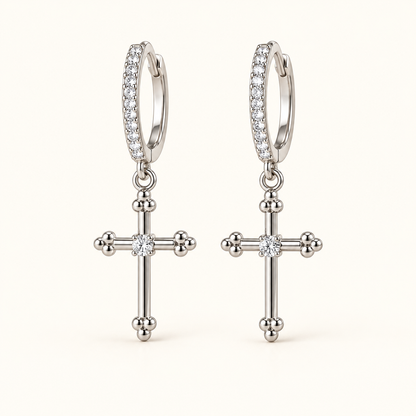 Cross of Serenity Earrings - White Gold - Product front view