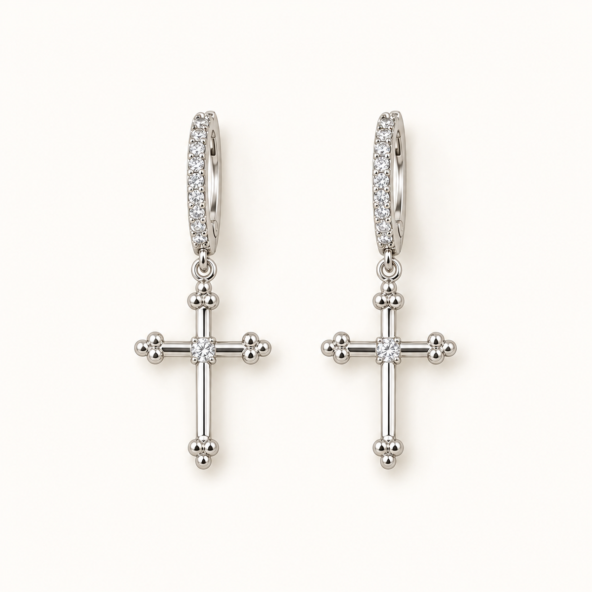 Cross of Serenity Earrings - White Gold - Product overhead view