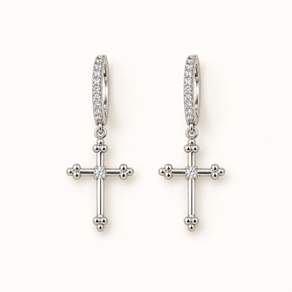 Cross of Serenity Earrings - White Gold - Product overhead view