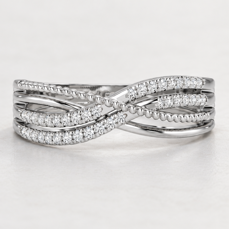 Crssing Wave Silver Ring, square aesthetic view