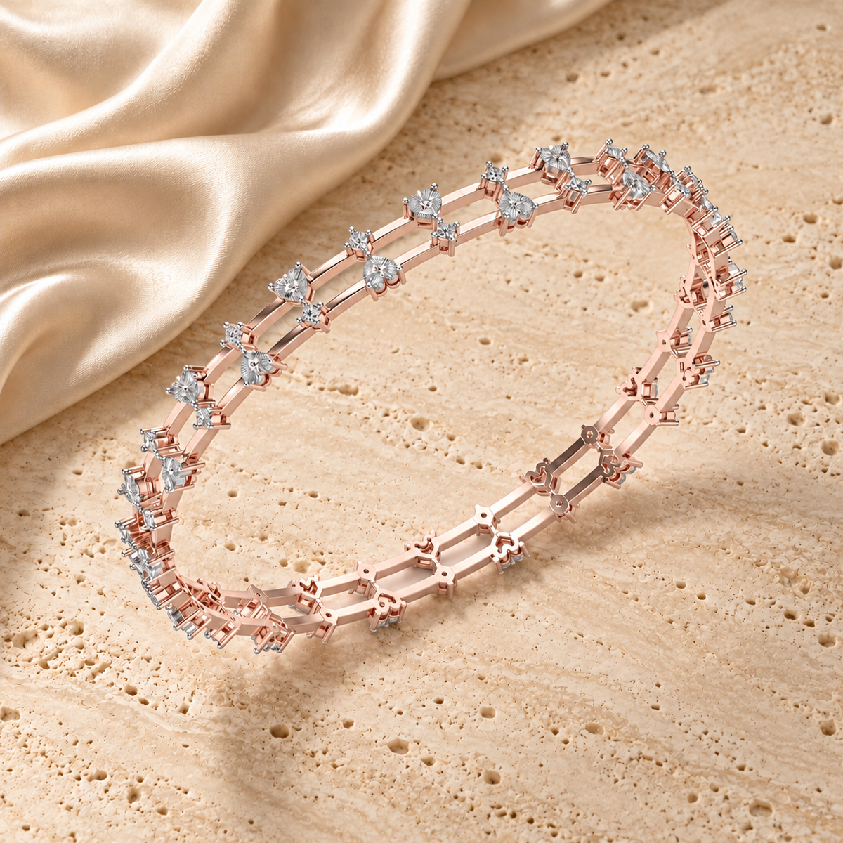 Dara Silver Bangles - Rose Gold - Square Editorial Aesthetic