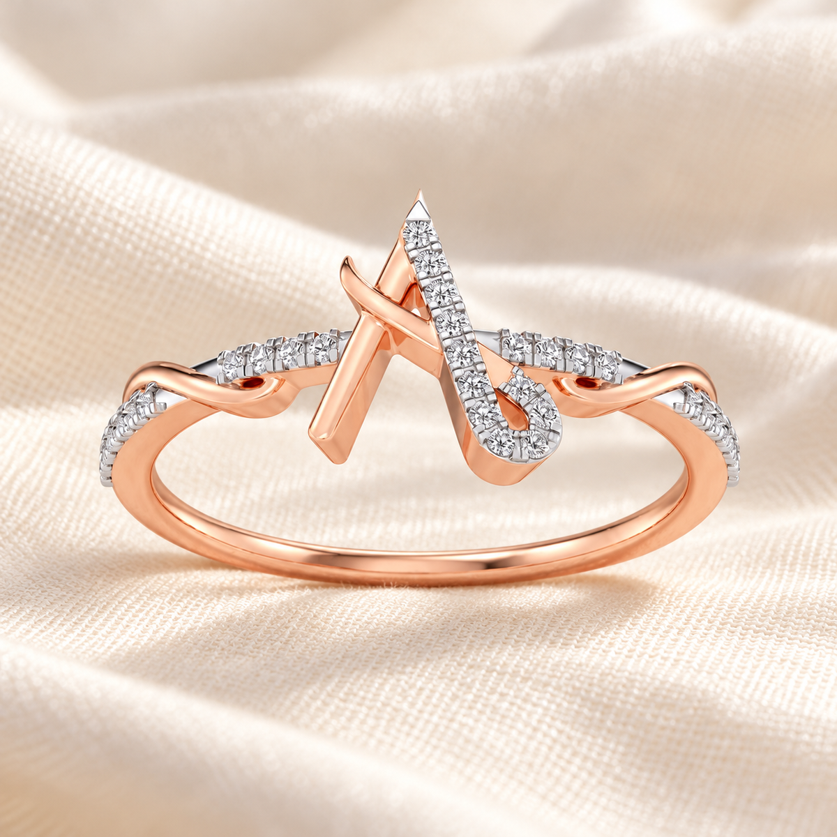 Dazzling A Silver Ring - Rose Gold - Aesthetic