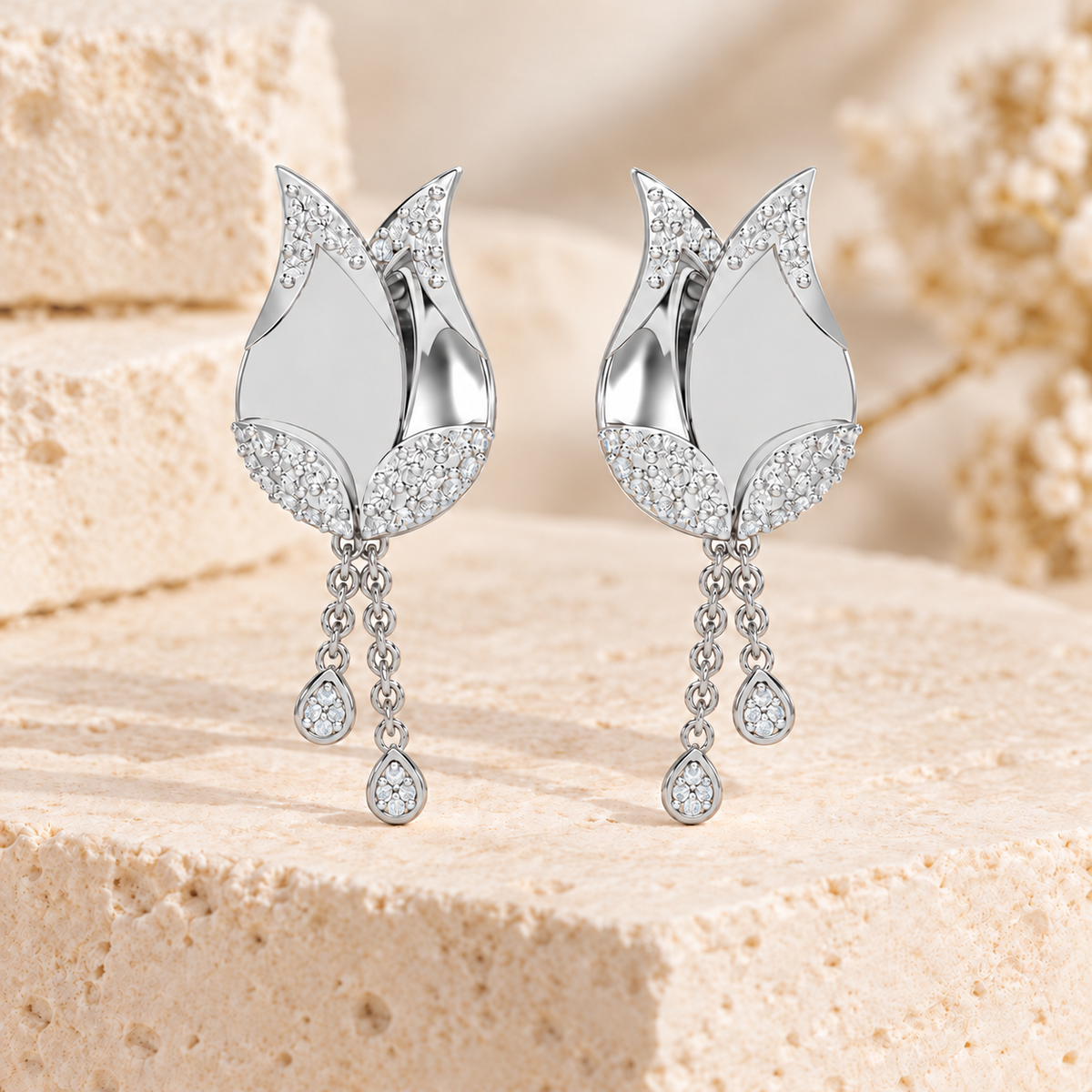 Dazzling Bud Silver Earrings - White Gold - Aesthetic