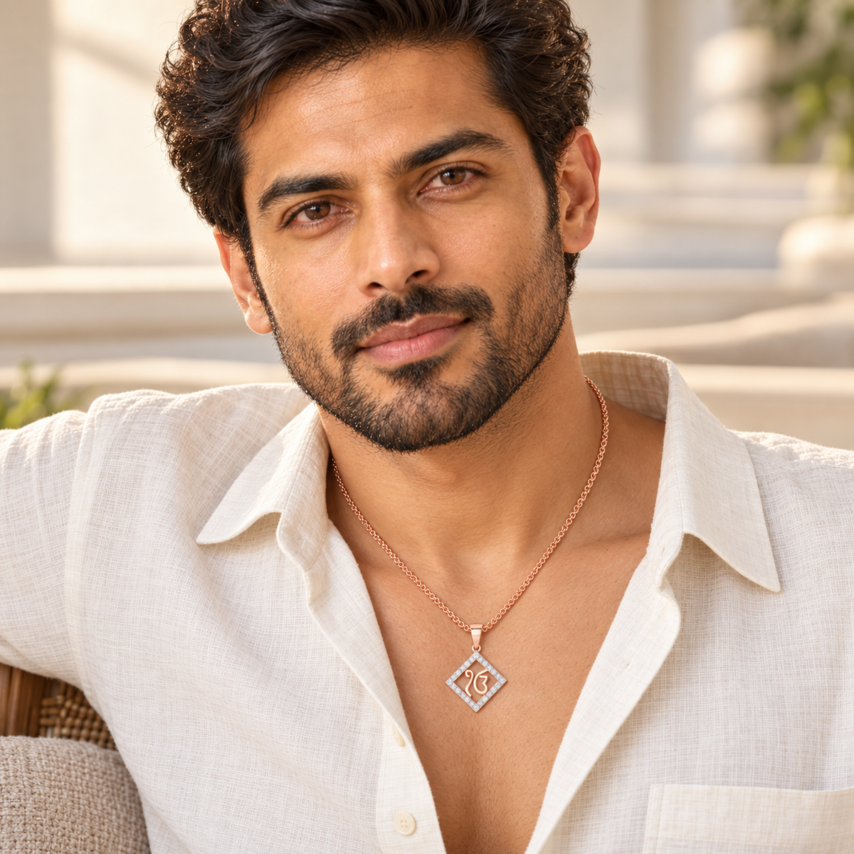 Divine Onkar Silver Pendant - Rose Gold - Model