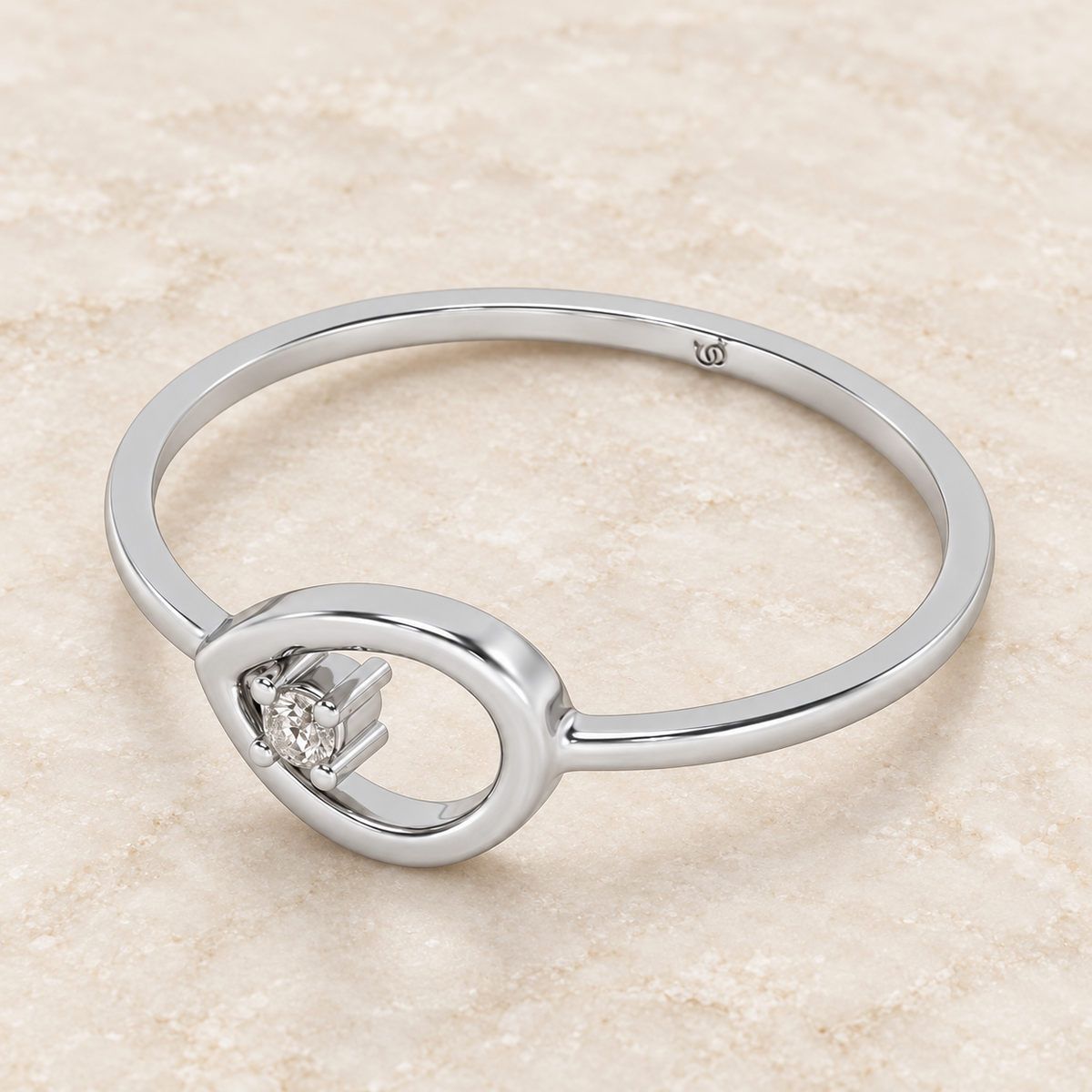 Drop Cord Silver Ring, White Gold, Aesthetic