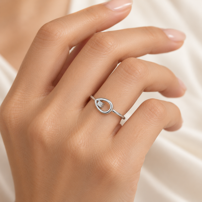 Drop Cord Silver Ring, White Gold, Model