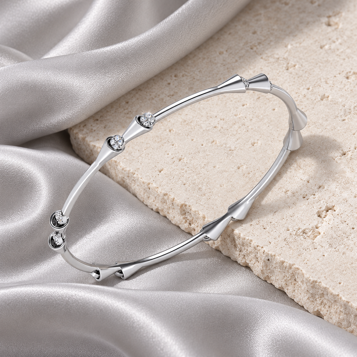 Drop-lays Silver Bangles White Gold laid-flat aesthetic