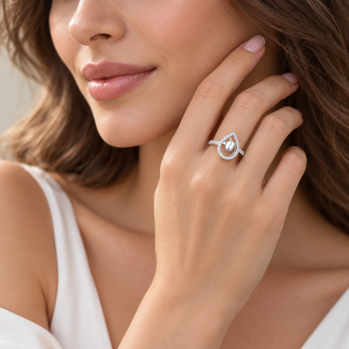 Drop Shine Silver Ring - White Gold - Model