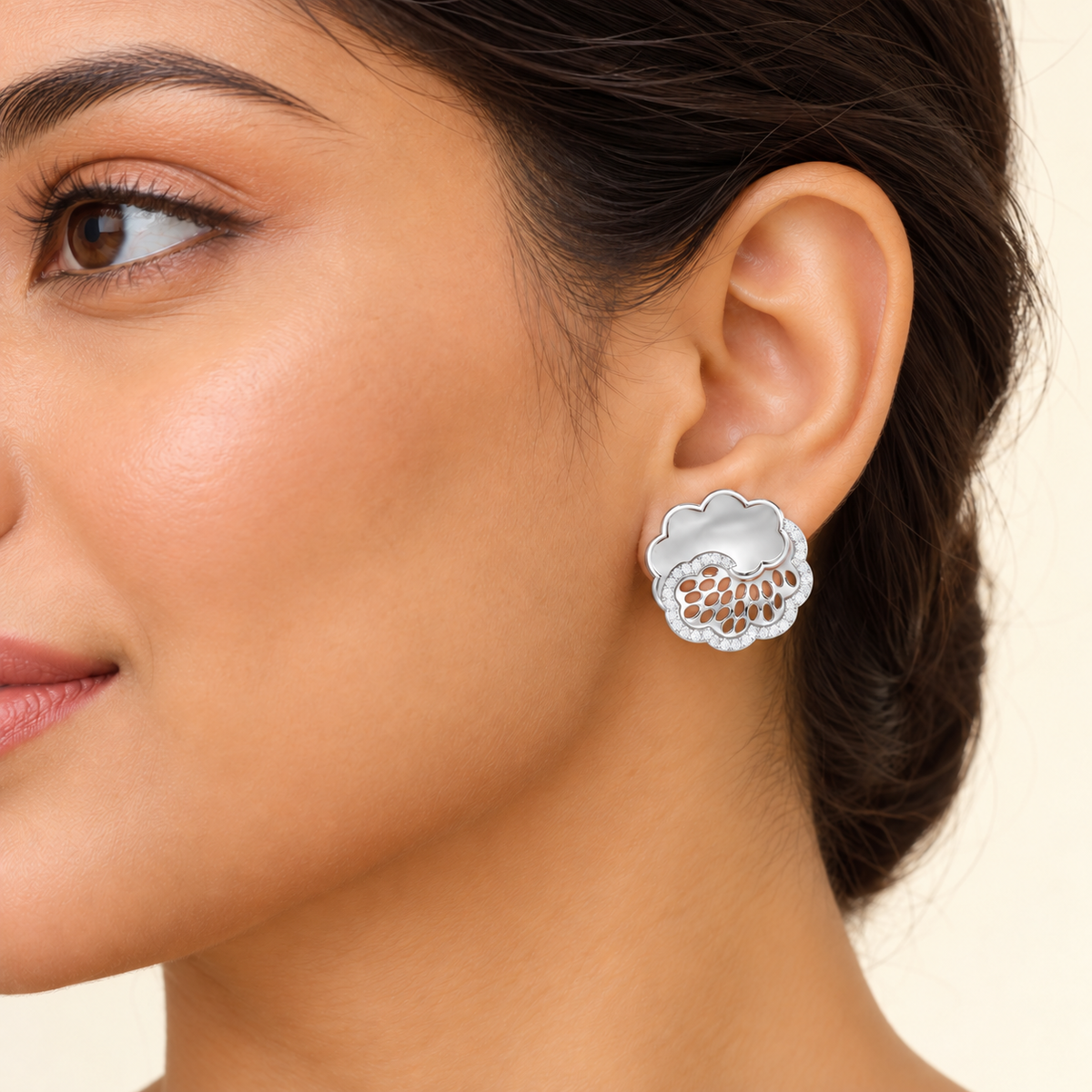 Effulgent Grace Silver Earrings - White Gold - Model
