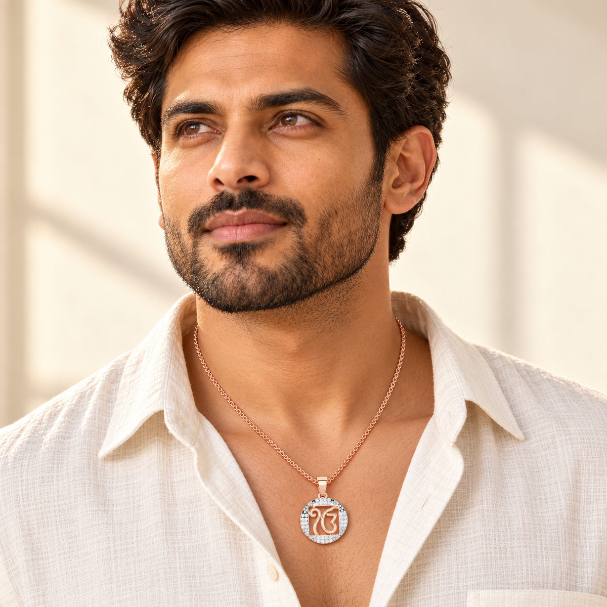 Ek Onkar Divine Silver Pendant - Rose Gold - Model