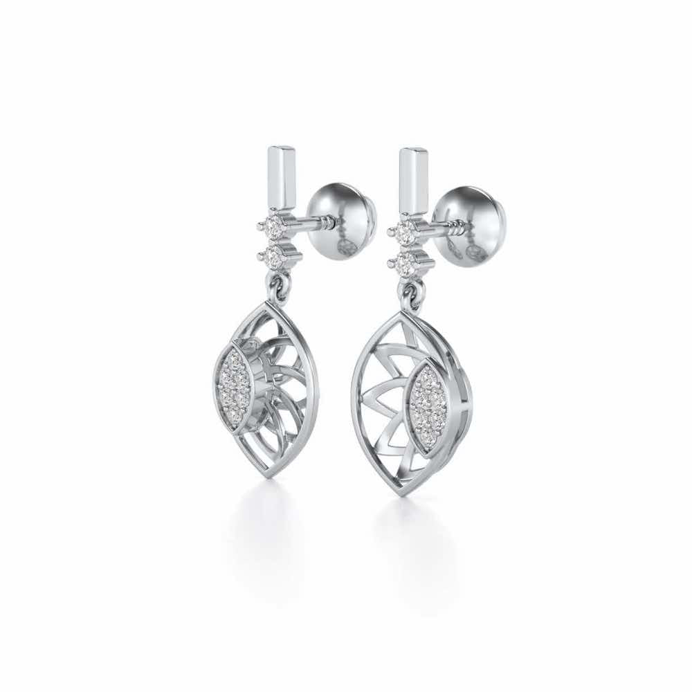 enclosed sunflower Silver Earrings - White Gold - Image 3