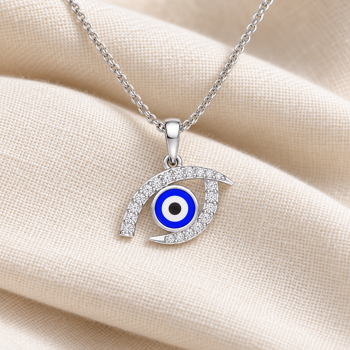 Evil Eye Charm Silver Pendant - White Gold - Aesthetic