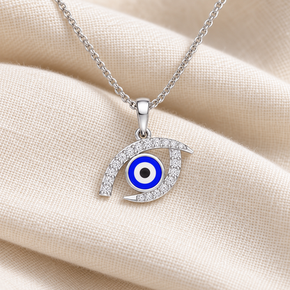Evil Eye Charm Silver Pendant - White Gold - Aesthetic