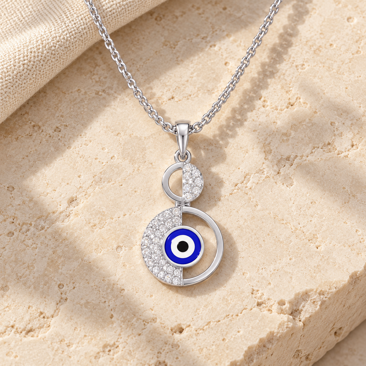 Evil Eye Sentinel Silver Pendant - White Gold - Aesthetic