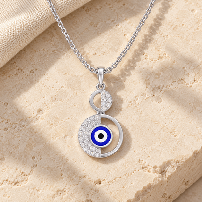Evil Eye Sentinel Silver Pendant - White Gold - Aesthetic