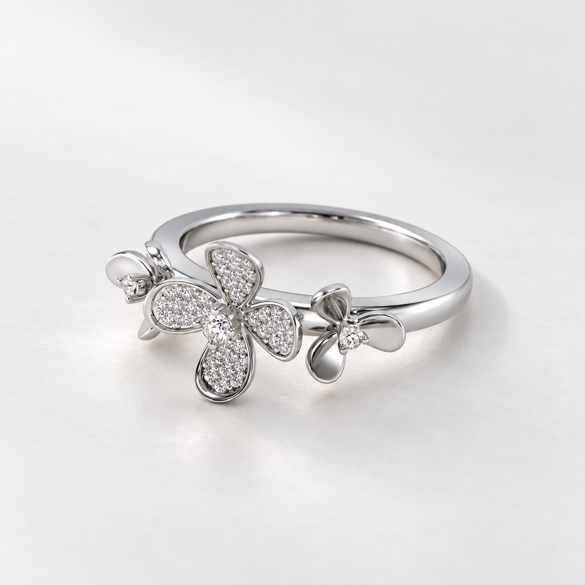 Cute Bloom Silver Ring - Aesthetic (square)